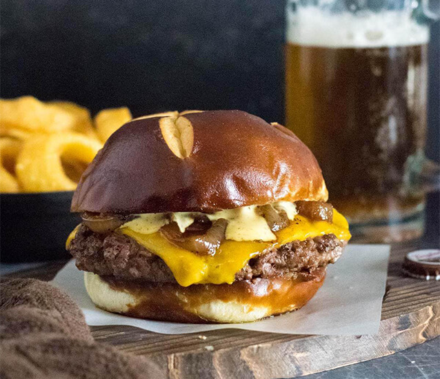 cheeseburger fries beer