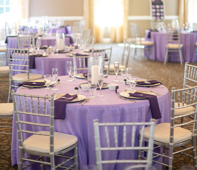 purple wedding reception tables