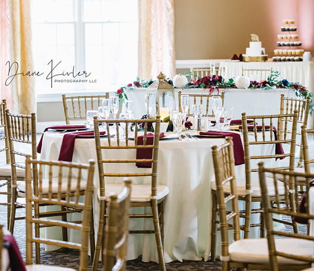 red white wedding reception tables