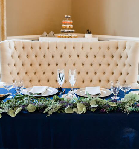 wedding tablescape bride groom navy